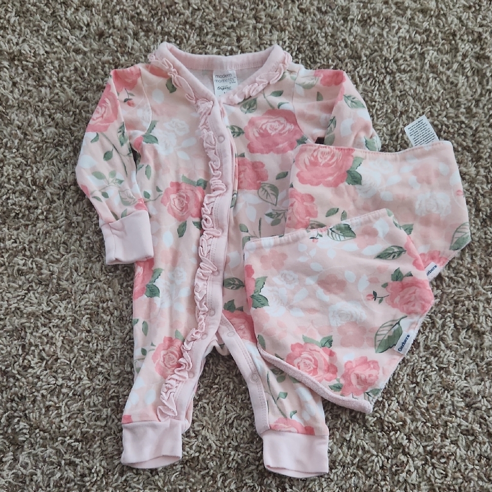 Modern Moments Pink Floral Baby Footie Set